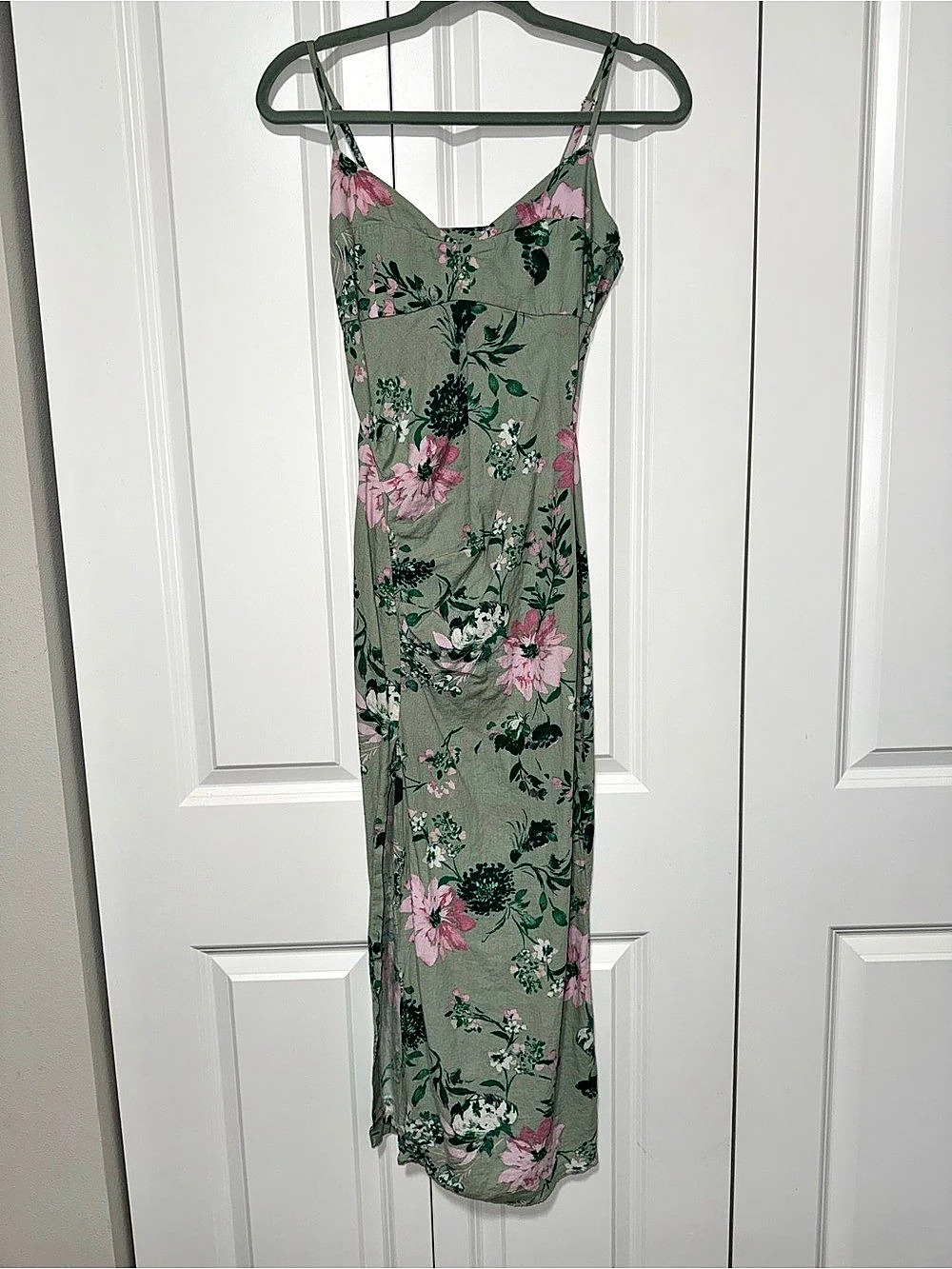 Zara Floral Maxi Dress Green & Pink Size XS